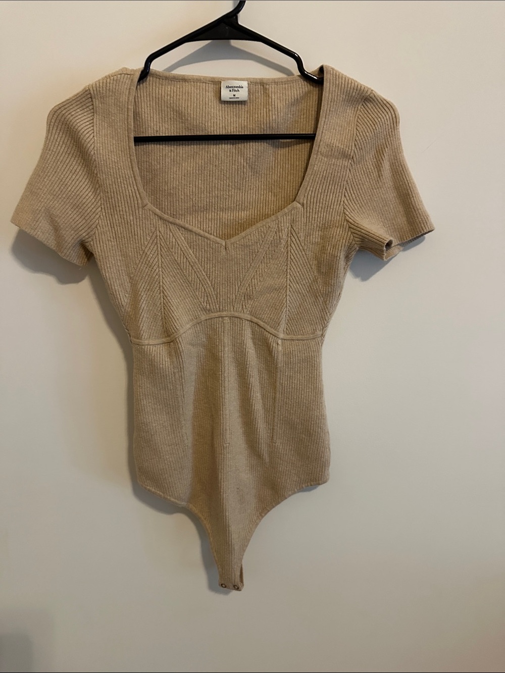 Abercrombie & Fitch Taupe Ribbed Scoop-Neck Bodysuit